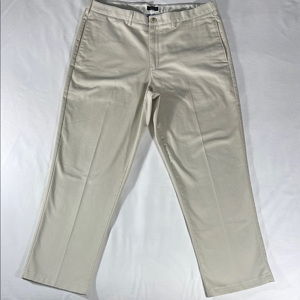 Lands' End mens stone khaki Traditional flat front chino pants - size 40x30